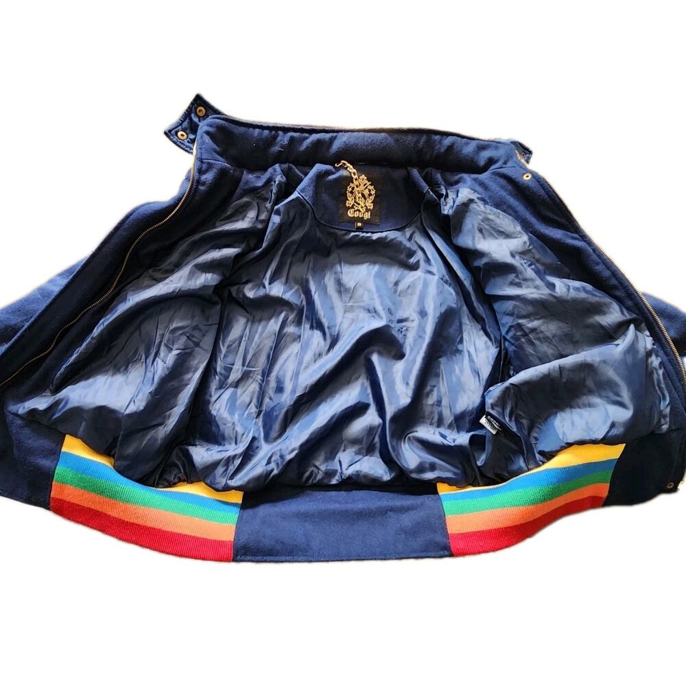 Coogi Women's Logo Rainbow Full Zip Navy Wool Varsity Jacket Fur Hood Size XXL - Picture 8 of 13